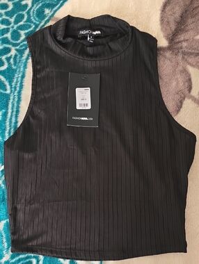 Fashion Nova Black Ribbed Mock Neck Sleeveless Top